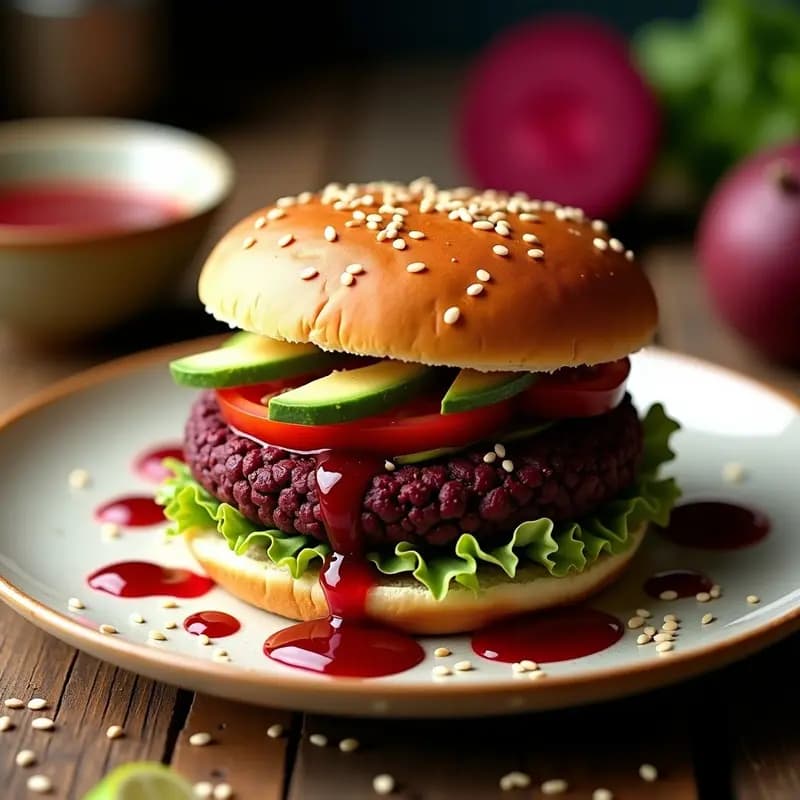 Hamburguesa de Lentejas Negras y Remolacha con Salsa de Tamarindo: Receta Vegana y Crujiente
