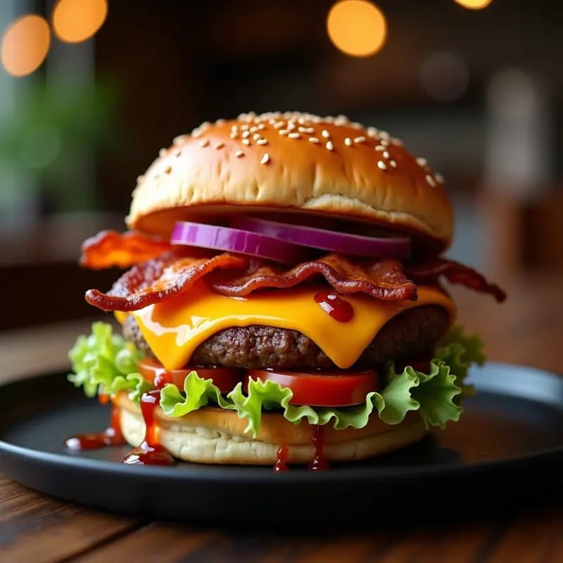 Hamburguesa con Queso, Bacon y Salsa Barbacoa Casera: Receta Rápida y Contundente