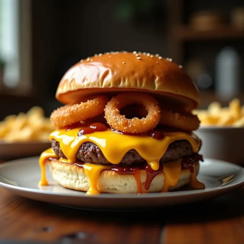 Hamburguesa de Triple Queso con Anillos de Cebolla Fritos dentro del Pan: El Bite que Nadie Resiste