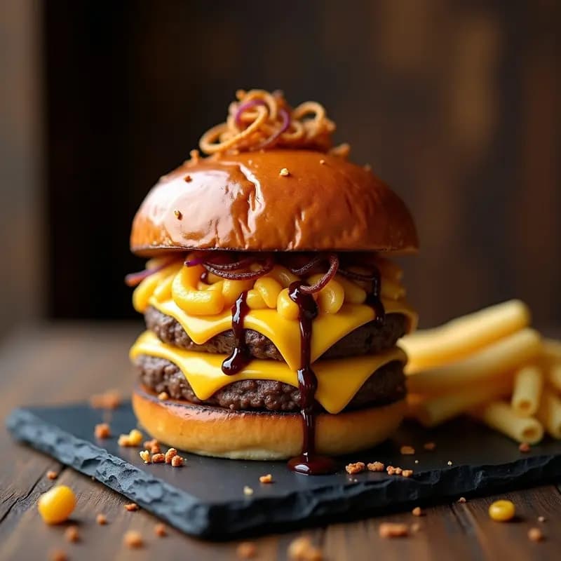 Hamburguesa Triple Queso con Mac & Cheese y Salsa de Trufa: El Cheat-Meal Definitivo