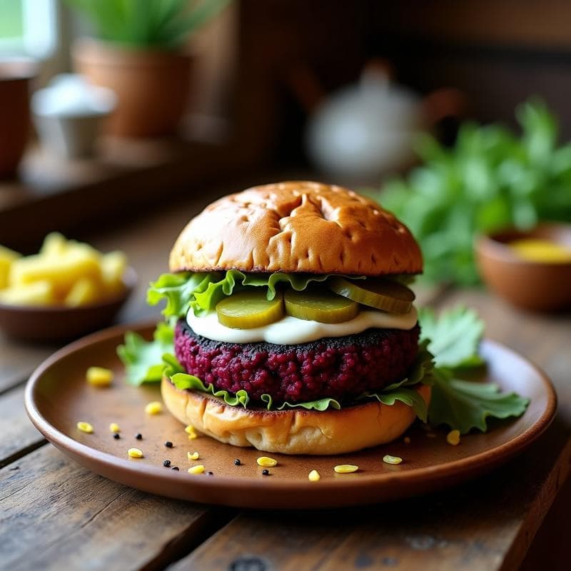 Hamburguesas de Lentejas Beluga y Remolacha con Pan de Centeno: Receta VeganaAlemana en Olla Exprés