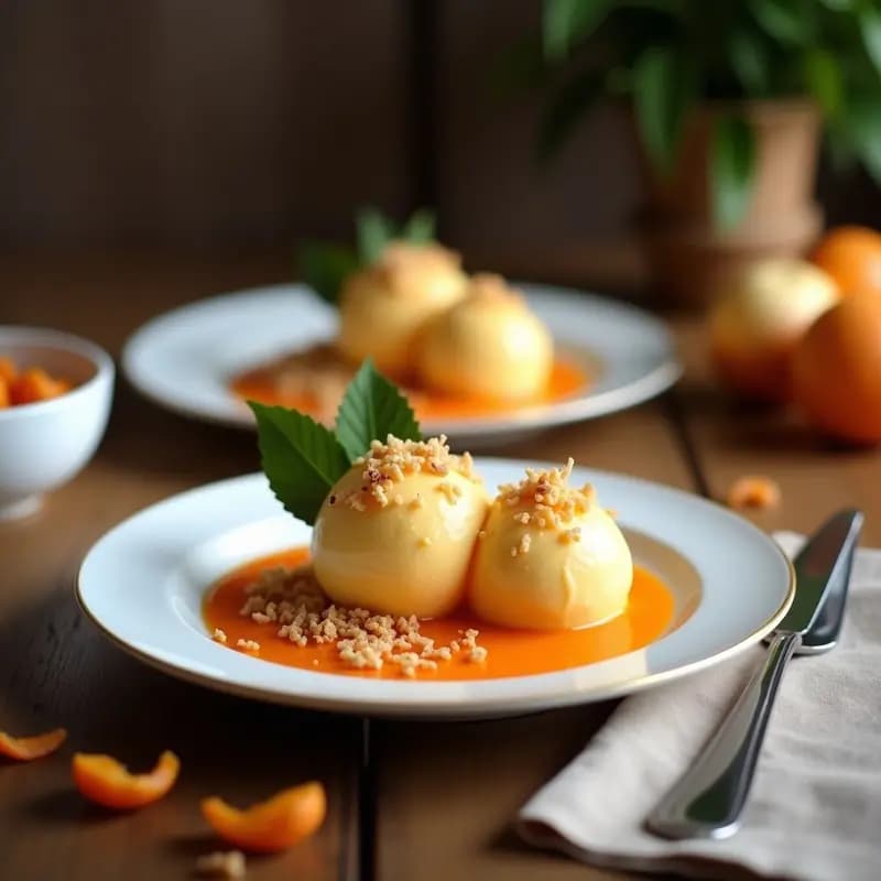 Helado de Caqui y Jengibre con Crujiente de Coco: Postre Otoñal Sin Lácteos