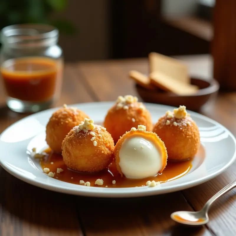 Helado Frito con Cobertura de Caramelo Salado y Trozos de Galletas: Sorpresa Crujiente y Helada