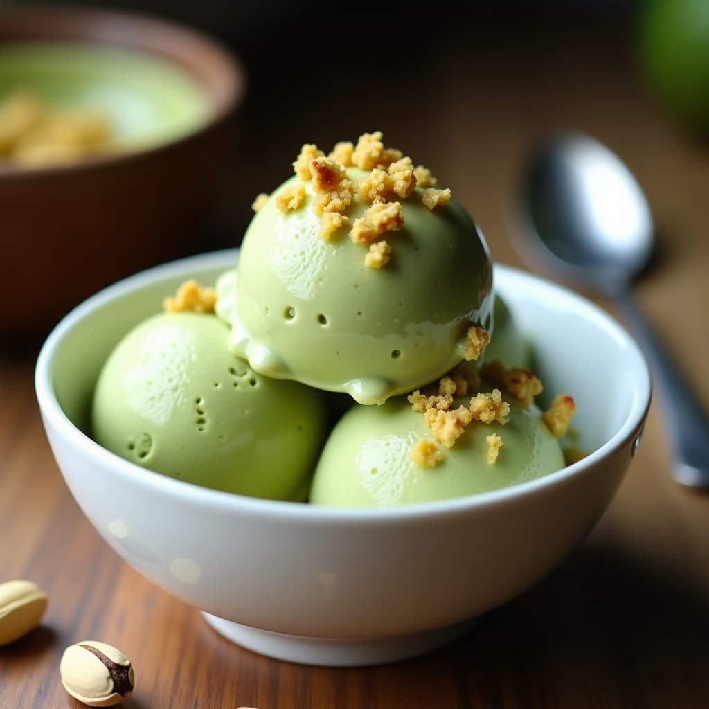 Helado de Matcha y Coconut con Crujiente de Pistacho: Postre Vegano y Keto en 3 Pasos