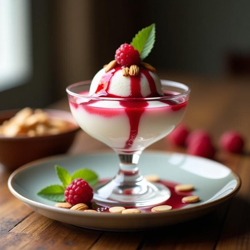 Helado de Yogur Griego con Salsa de Frambuesas y Miel: Postre en 5 Minutos Sin Horno