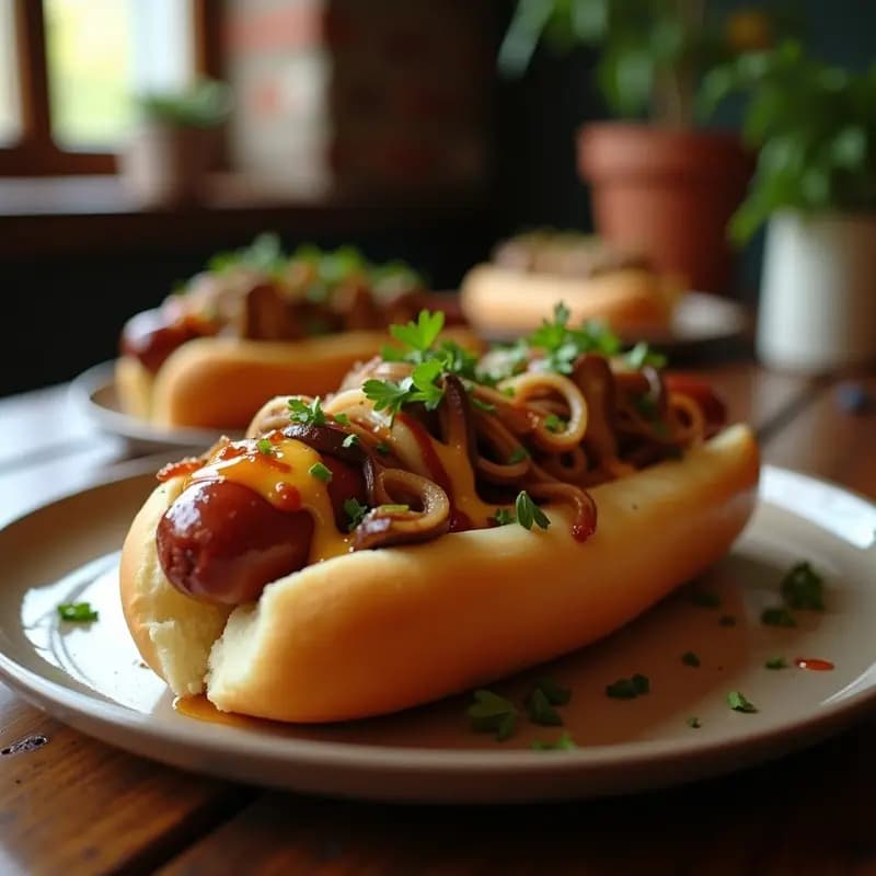 Hot Dog de Salchicha Bratwurst con Champiñones Salteados y Queso Gruyère: Versión Alemana