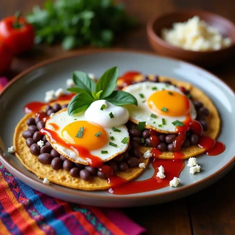Huevos Rancheros Mexicanos con Frijoles y Salsa Picante: Desayuno Proteico