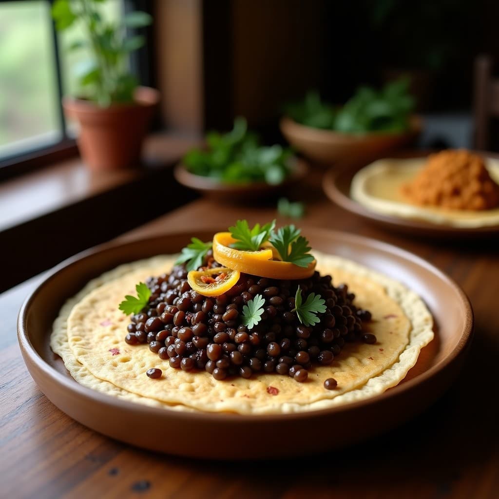 Injerá con Toppings de Lentiljas y Berbere: Receta Etiopé Vegana y Sin Gluten