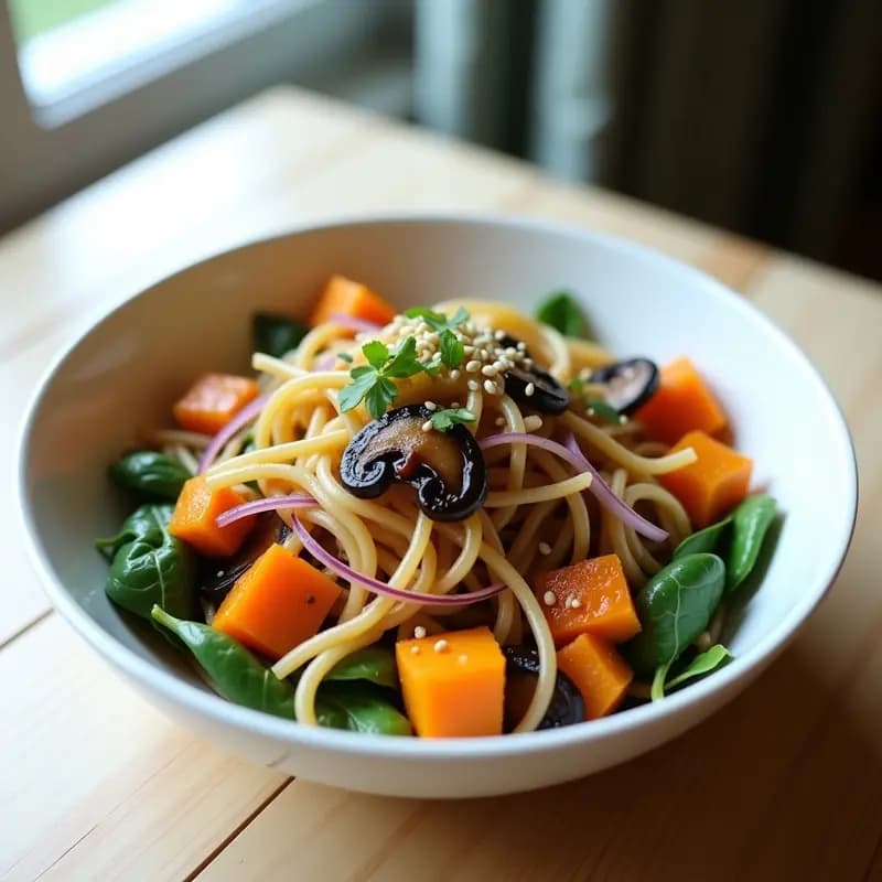 Japchae de Batata y Champiñones: Ensalada Coreana de Fideos de Vidrio Vegana