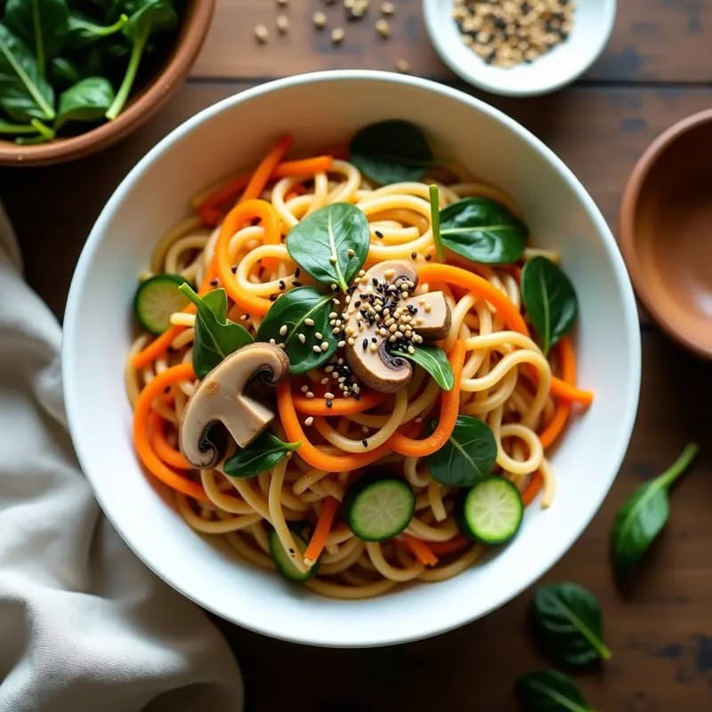 Japchae Coreano con Calabacín y Champiñones: Fideos de Batata Salteados Veganos