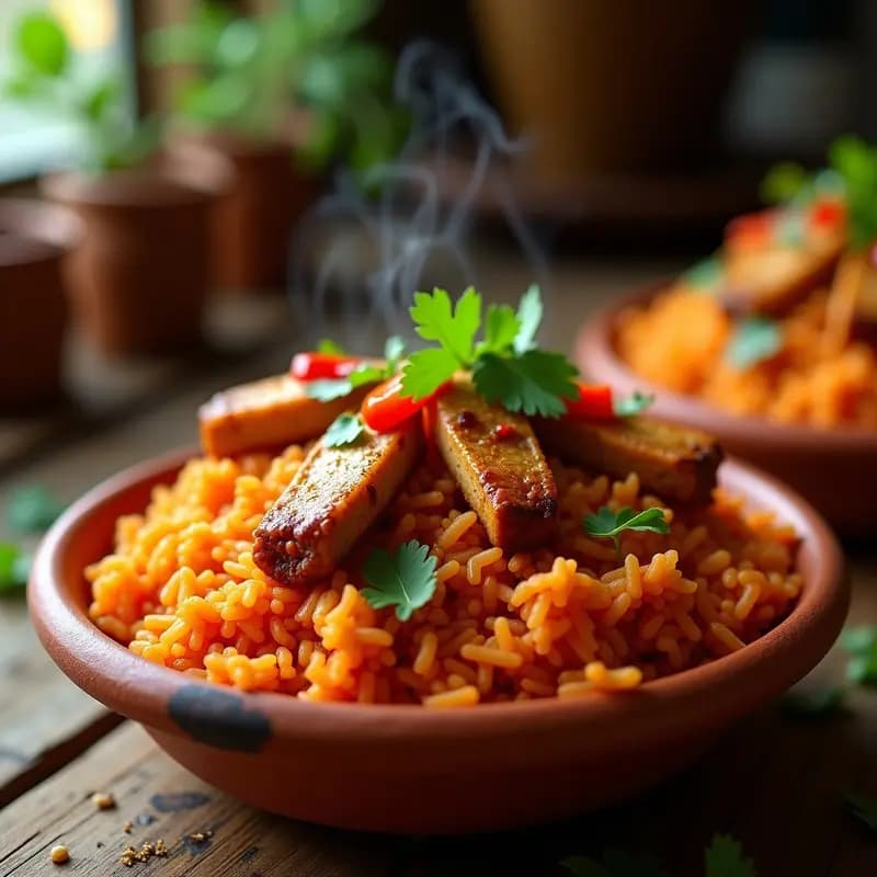 Jollof Rice con Pollo de Soja: Receta Nigeriana Vegana y Alta en Proteína
