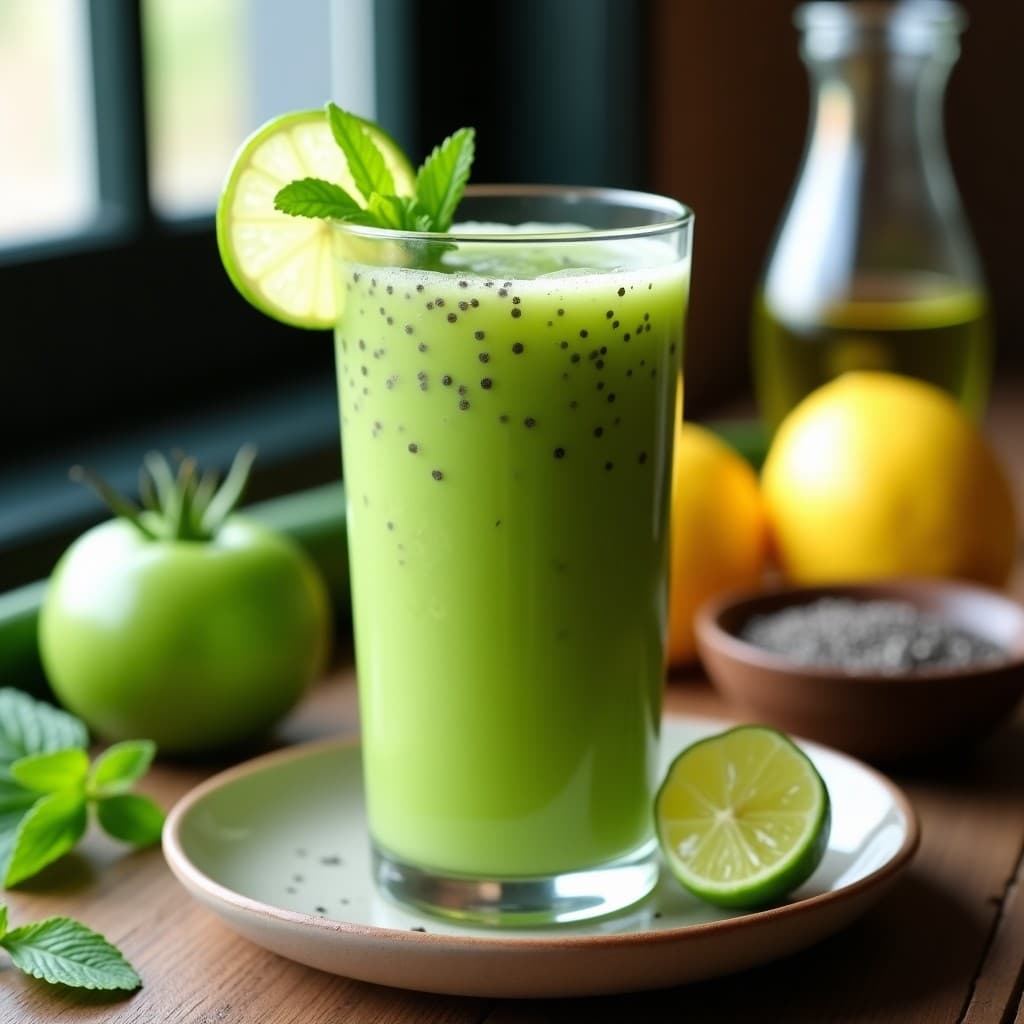 Jugo de Tomate Verde y Pepino con Chía: Bebida Detox y Desintoxicante