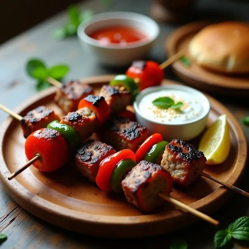 Kebabs de Cordero con Pimientos Asados y Salsa de Yogur: Receta Turca en Brochetas para Parrilla