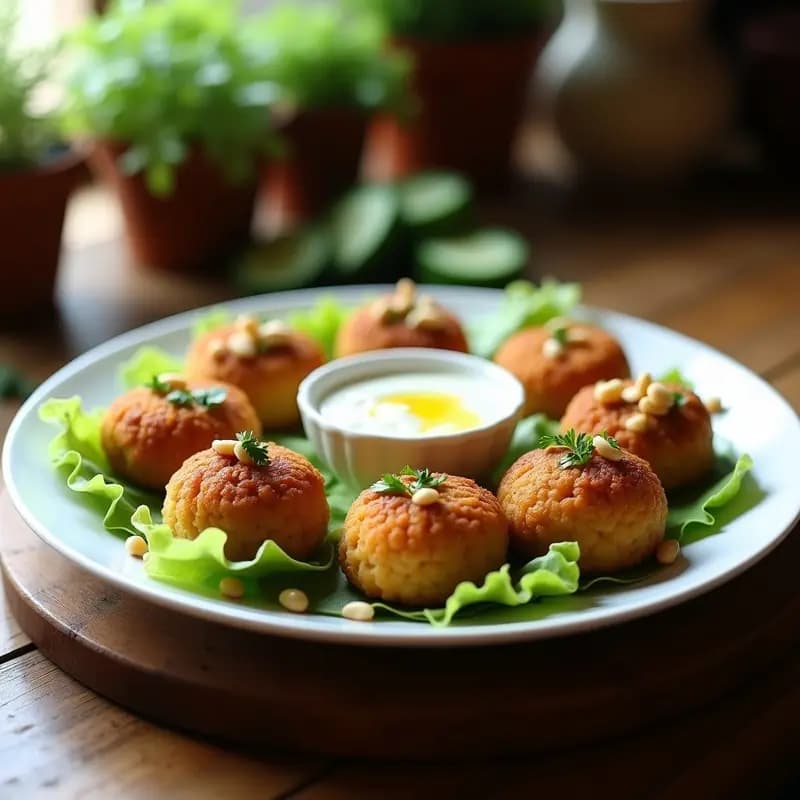 Kibbeh de Cordero y Bulghur: Croquetas Árabes Crujientes con Yogur de Ajo