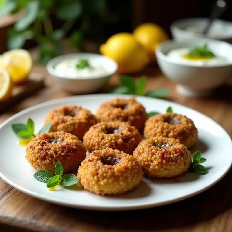 Kibbeh de Cordero y Bulgur: Entrante Libanés con Salsa de Yogur y Menta