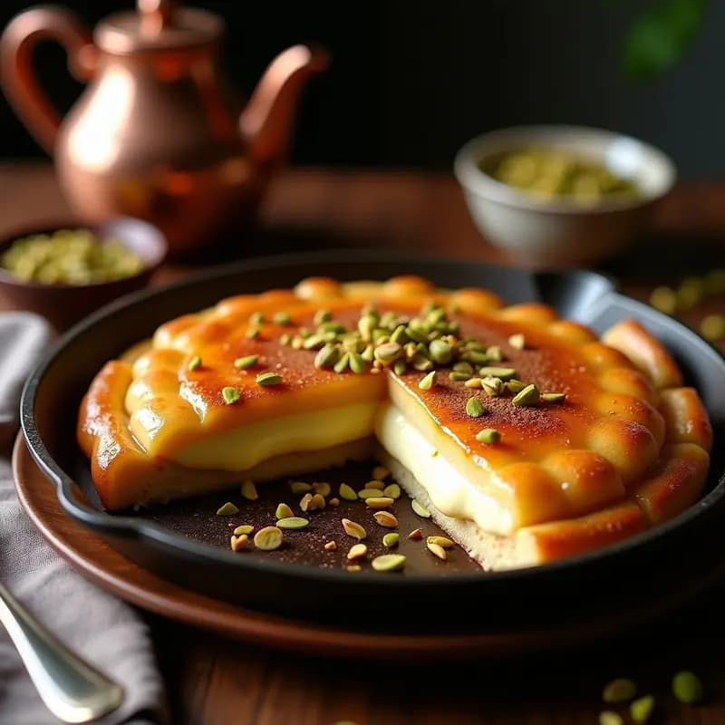 Knafeh de Queso de Cabra y Pistachos: Postre Libanés Sin Azúcar con Endulzante de Dátiles