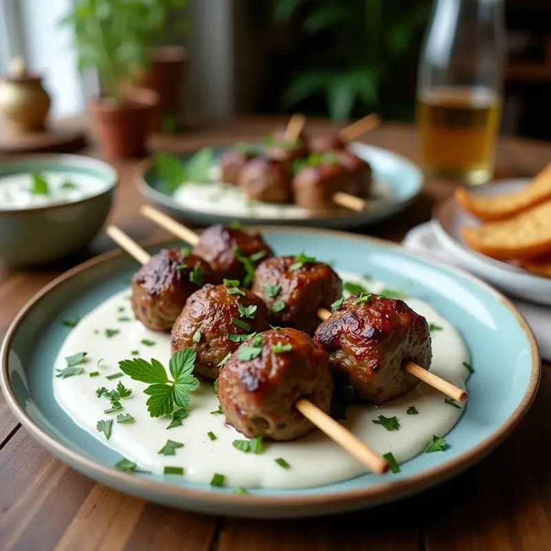 Koftas de Cordero y Hierbas con Salsa de Yogur de Coco: Brochetas Japonesas al Estilo Mediterráneo