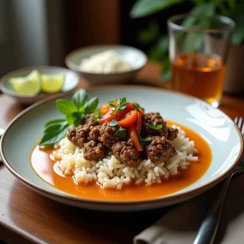 Larb de Ternera con Lecha de Coco y Limón: Ensalada Tailandesa Picante en Airfryer