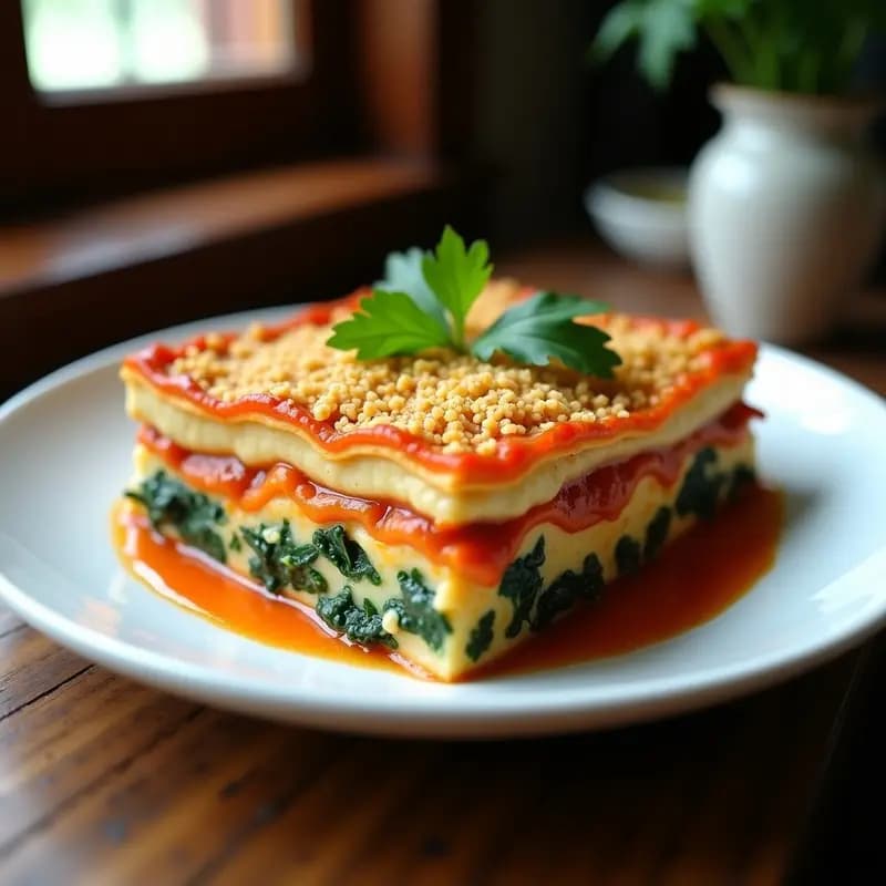 Lasagna de Espinacas y Queso de Anacardos con Salsa Babilonesa: Receta Italiana Vegana y Crujiente