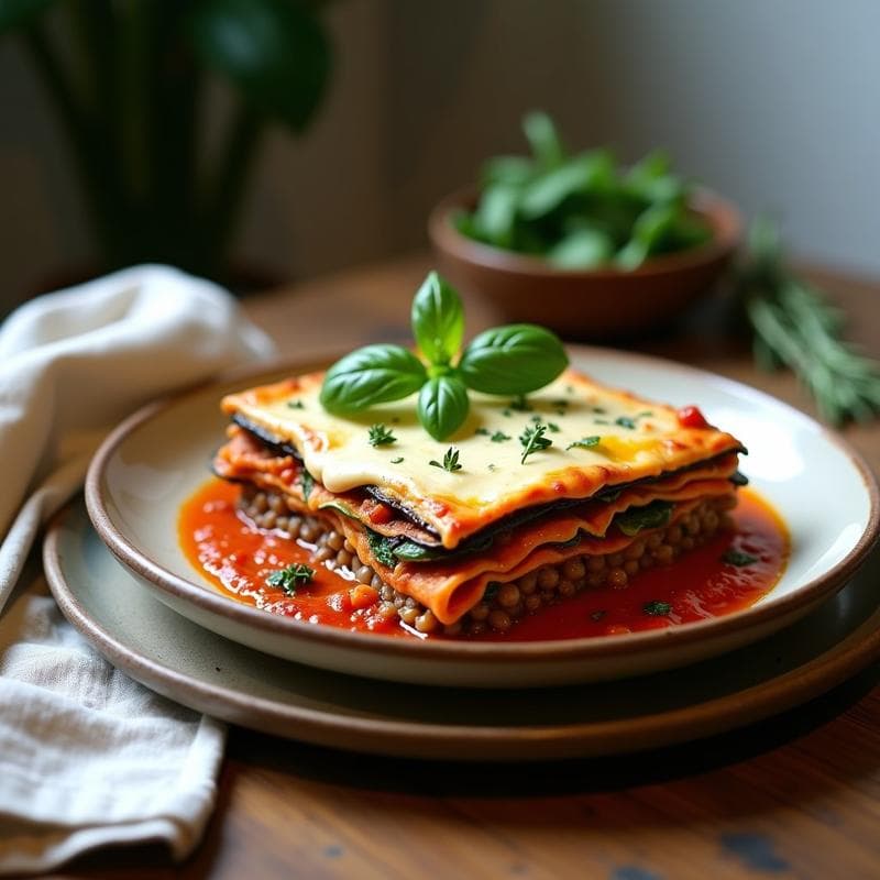Lasaña de Berenjena y Lentejas con Bechamel de Anacardos: Receta Vegana en Thermomix en 25 Minutos