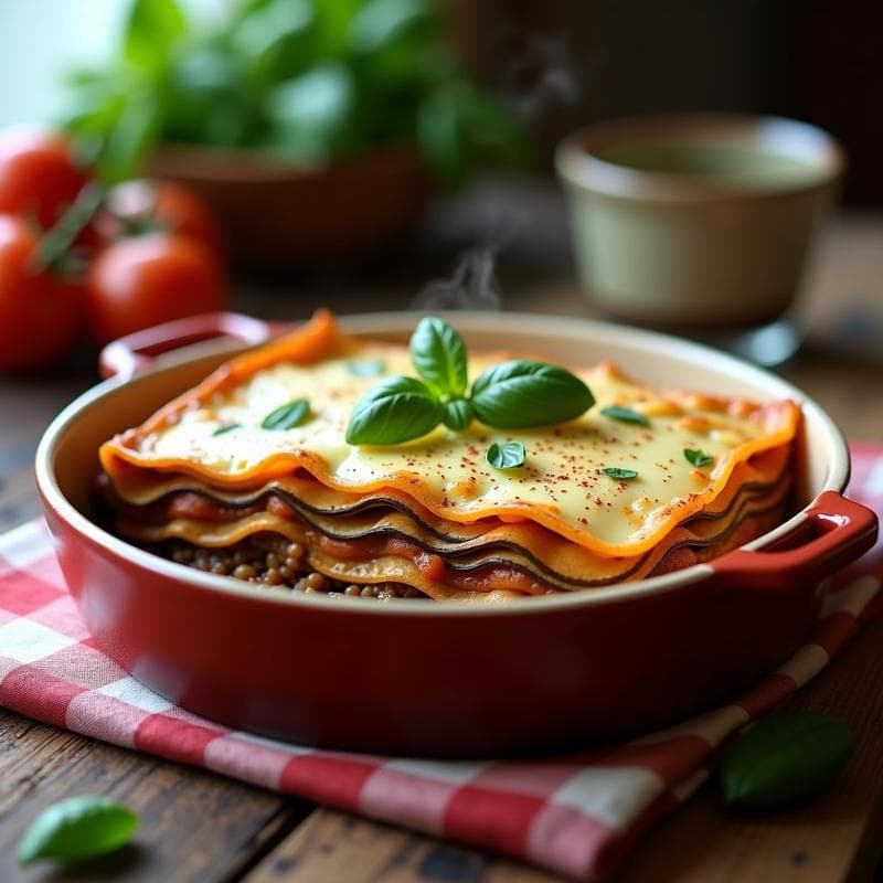 Lasaña de Berenjena y Lentejas con Queso Vegano: Receta Italiana Sin Gluten en Thermomix