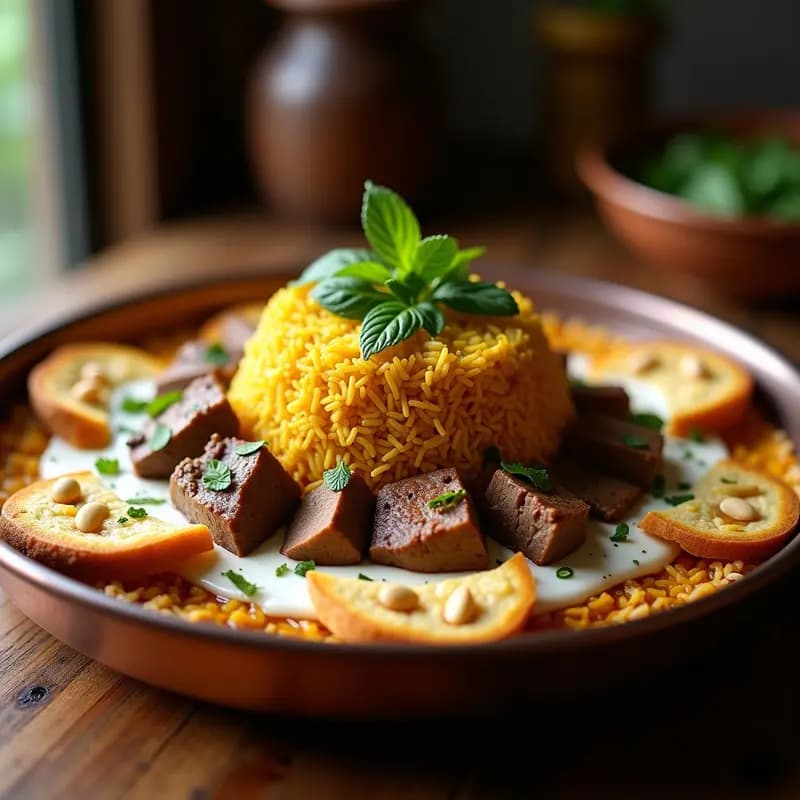 Mansaf Jordanio de Cordero con Arroz y Salsa de Yogur: Plato Nacional en Olla