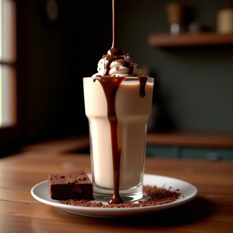 Milkshake de Brownies, Helado de Vainilla y Salsa de Chocolate Caliente: Batido de Chocolate Definitivo