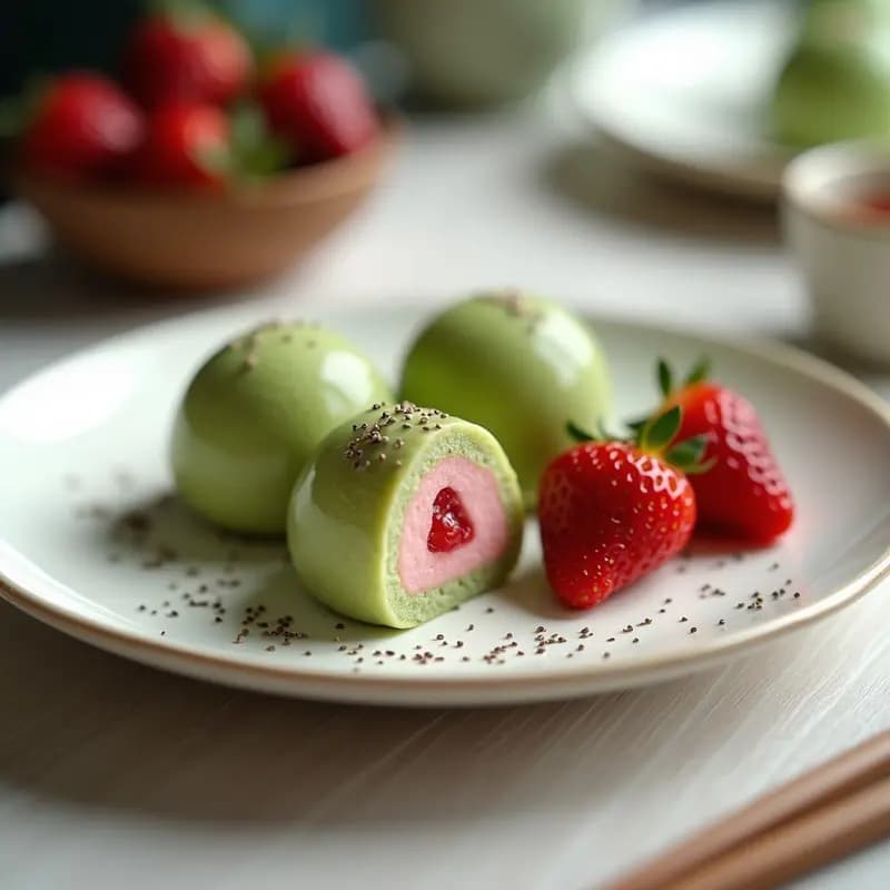 Mochi de Matcha y Fresa: Postre Japonés Vegano y Sin Azúcar Refinada