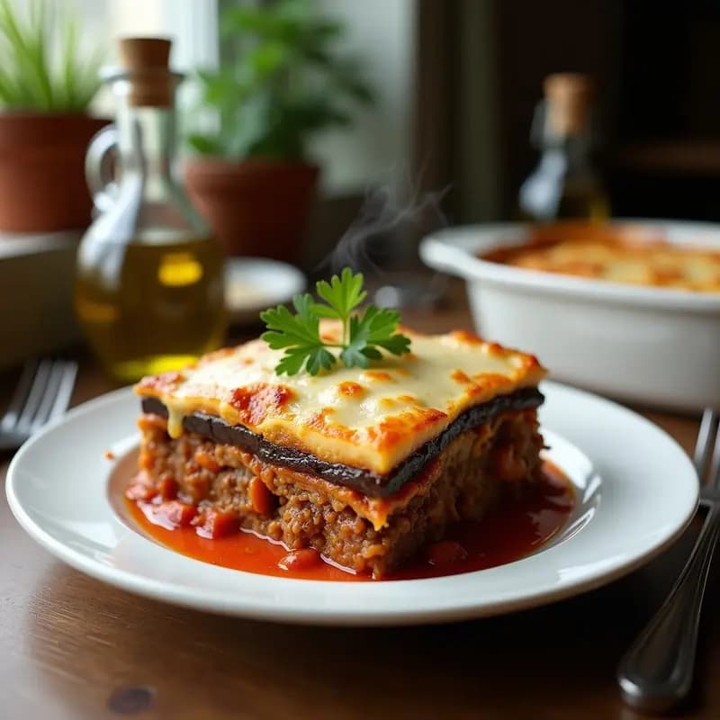 Moussaka de Berenjena y Cordero: Capas Griegas Tradicionales con Bechamel de Almendras Sin Lactosa