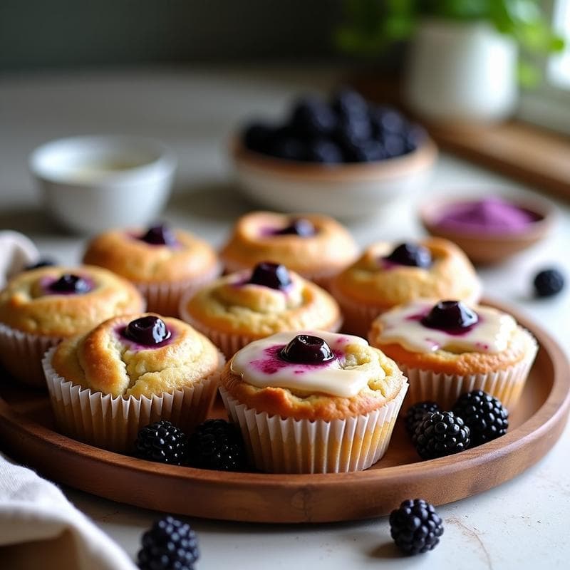 Muffins Dulces de Harina de Arroz y Zarzamora con Glaseado de Stevia: Postre Sin Gluten