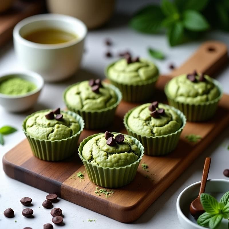Muffins de Avena y Matcha con Chips de Cacao: Desayuno Keto Sin Horno en 15 Minutos