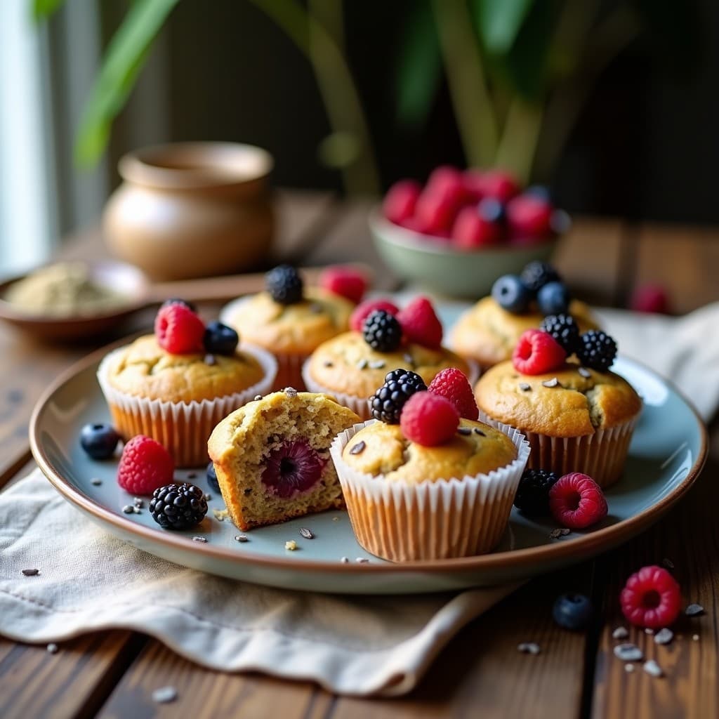 Muffins de Harina de Banano Verde y Frutos Rojos: Desayuno Sin Gluten y Prebiótico