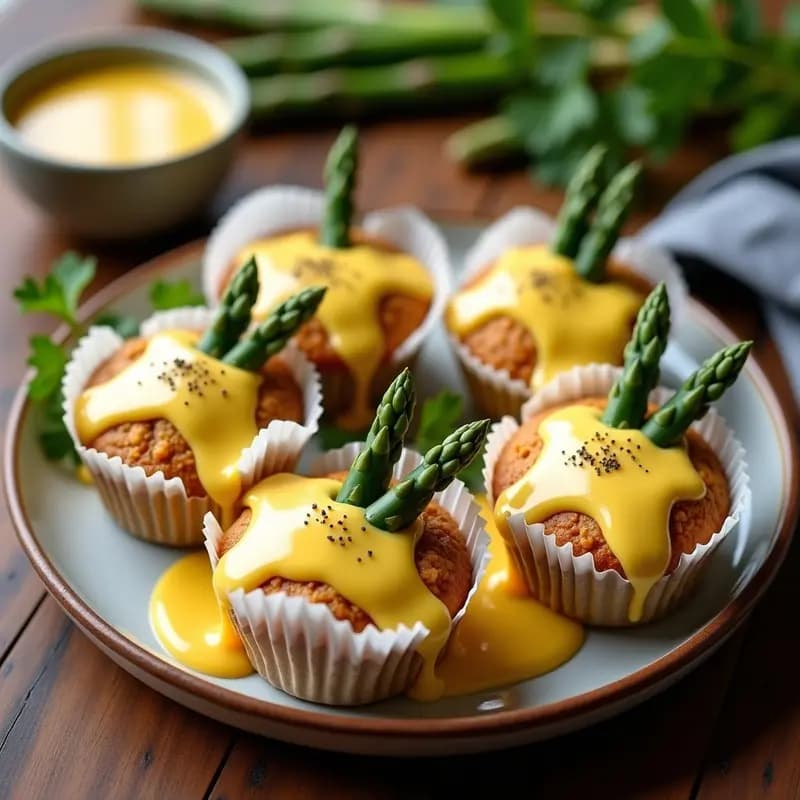 Muffins de metáfora y Espárragos con Salsa Holandesa Vegana: Desayuno Elegante