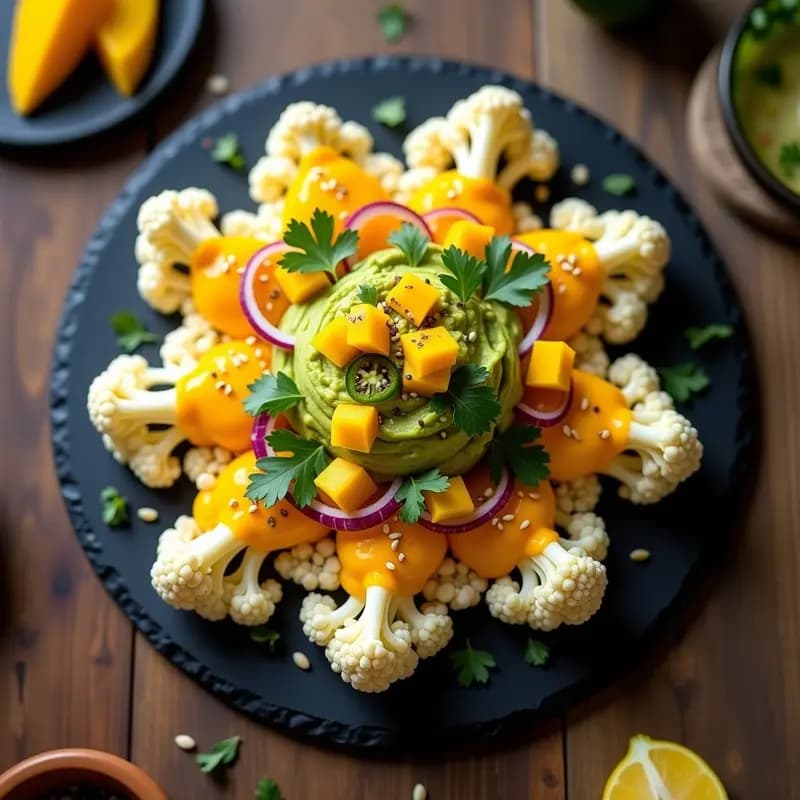 Nachos de Coliflor con Queso de Cashew Fundido y Guacamole de Mango: Snack Crudivegano para Fiesteros