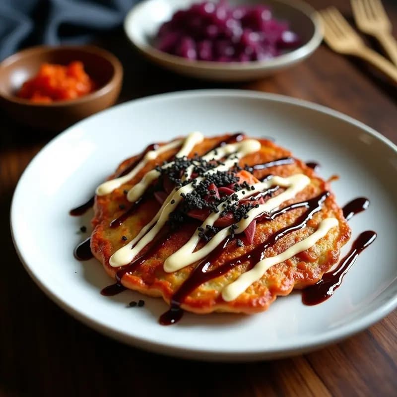 Okonomiyaki de Col Morada y Kimchi: Receta Japonesa Fermentada y Sin Gluten