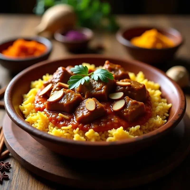P Kashmiri con Cordero y Arroz Basmati: Estofado Indio Especiado y Cremoso