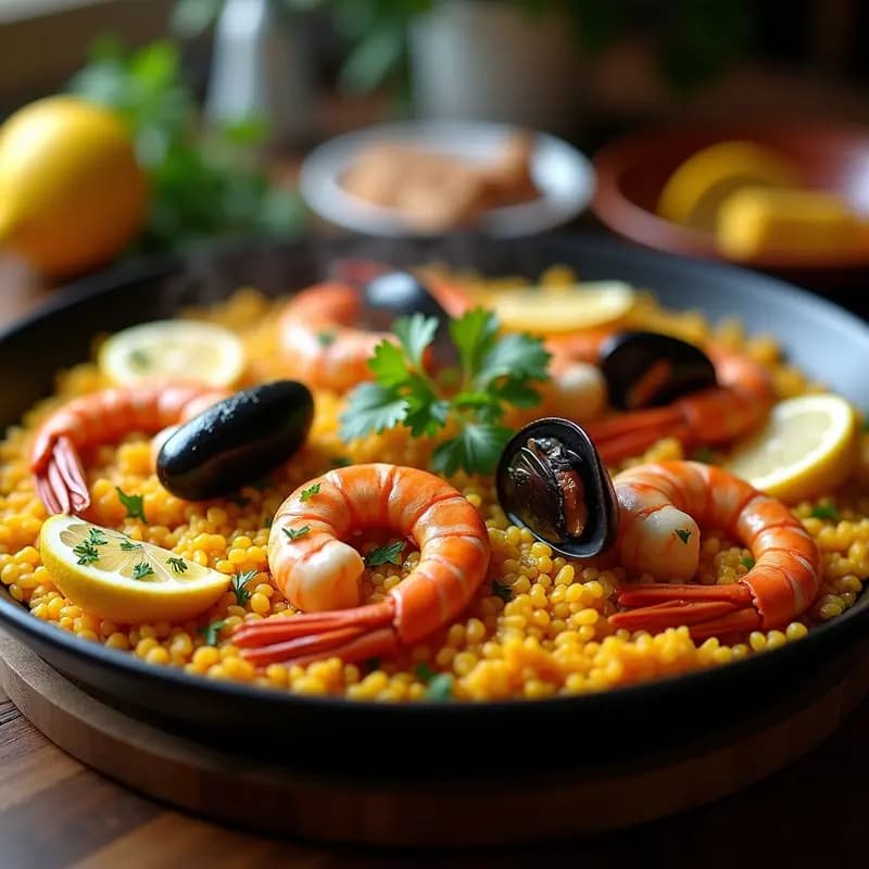 Paella de Mariscos y Azafrán con Caldo de Pescado Casero: Receta Española Tradicional