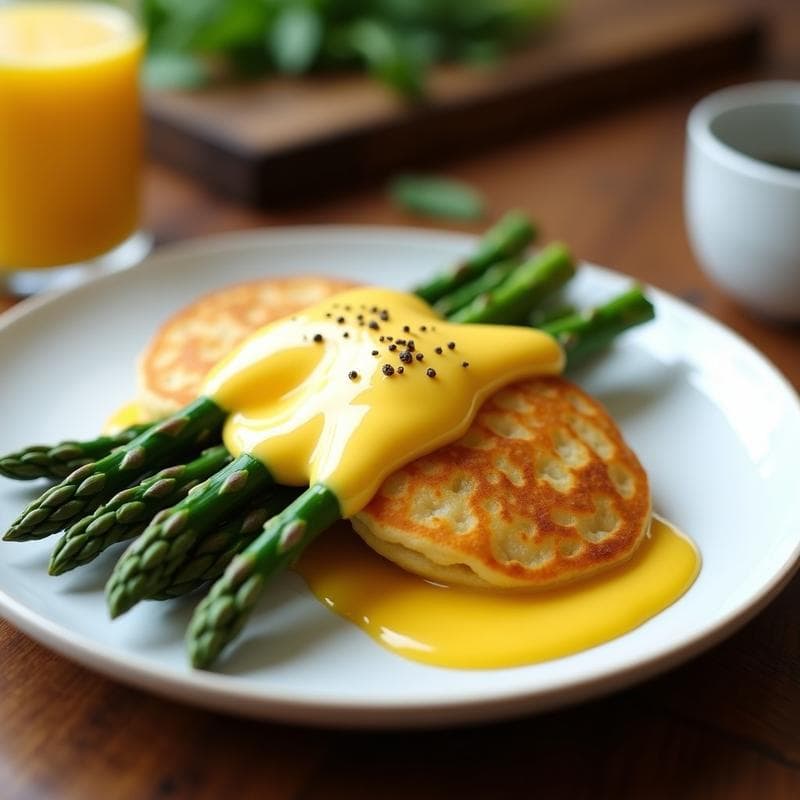 Pancakes de Garbanzo y Espárragos con Salsa Holandesa Vegana: Desayuno Sin Gluten y Alto en Proteína