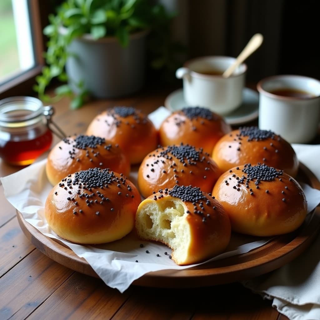 Panecillos de Centeno con Semillas de Amapola y Miel de Trufa: Desayuno Europeo Sin Lactosa