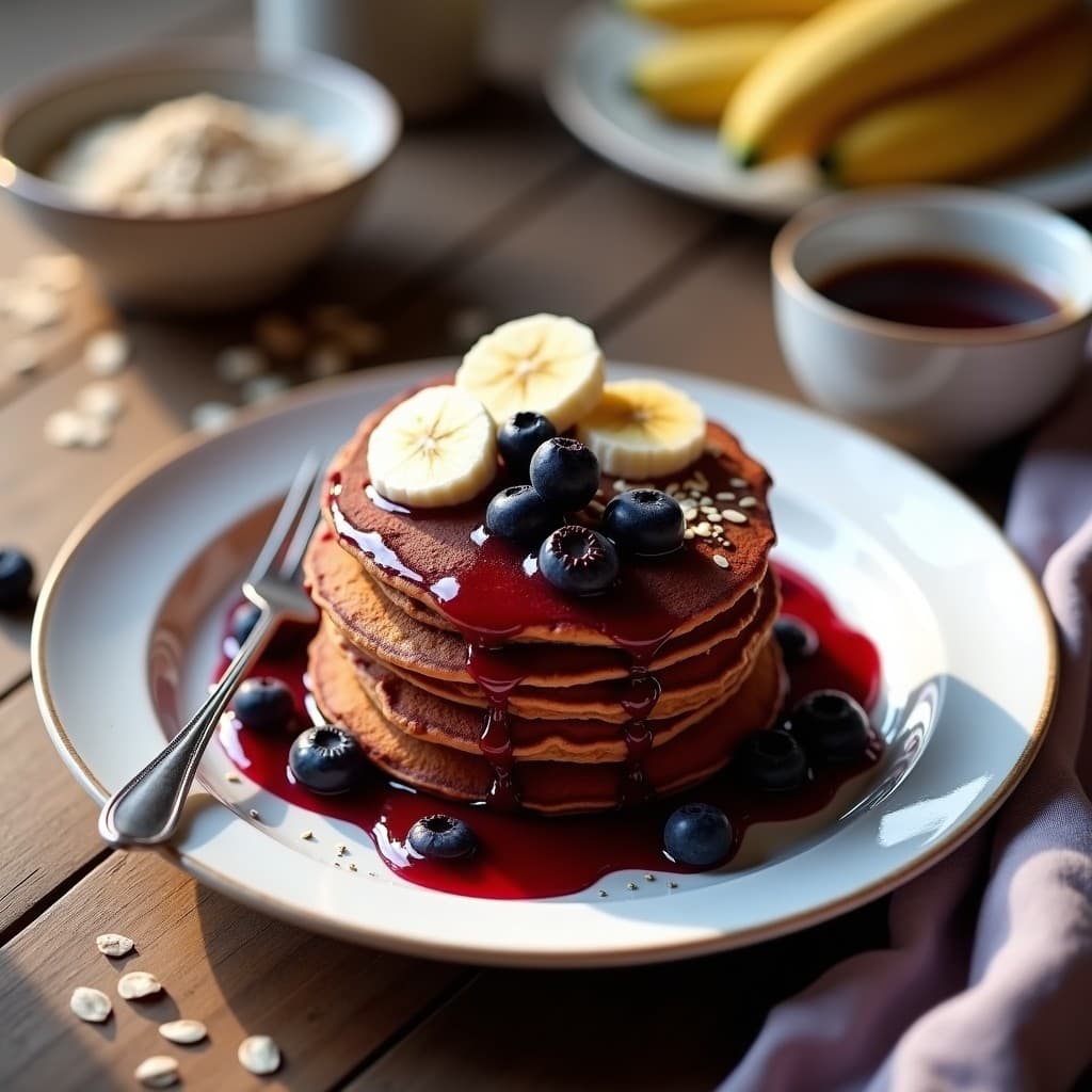 Panqueques de Avena y Batata Morada con Compota de Arándanos: Desayuno Vegano y Colorido