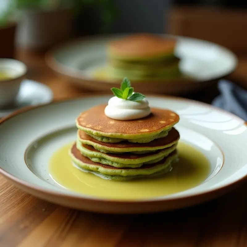 Panqueques de Harina de Coco y Matcha con Crema de Anacardos: Desayuno Vegano Sin Azúcar