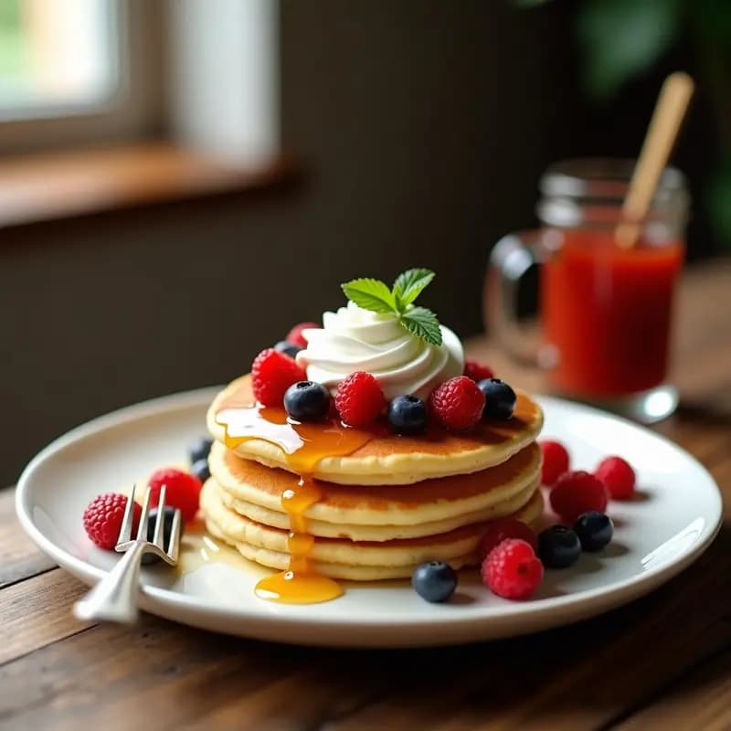 Panqueques Franceses con Nata Montada y Frutos Rojos: Desayuno Dulce y Esponjoso