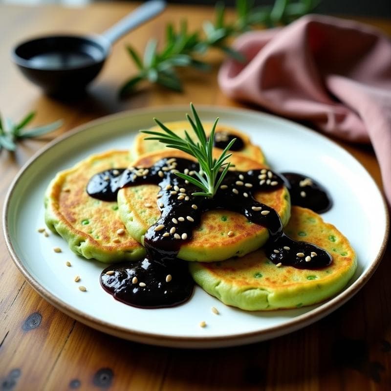 Panqueques de Harina de Guisante con Salsa de Ajo Negro y Romero: Receta Sin Gluten en Airfryer
