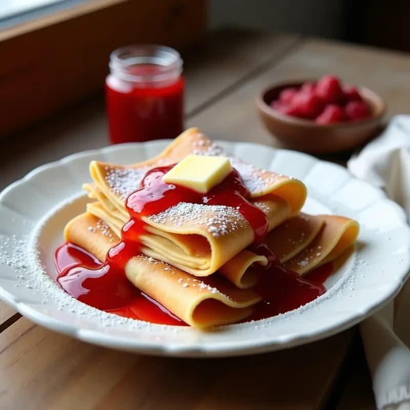 Panqueques Rusos con Mermelada de Fresa: Desayuno Tradicional y Económico
