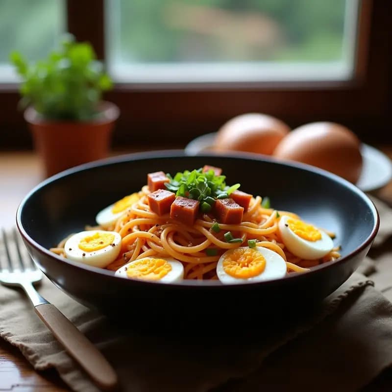 Pasta Carbonara Coreana: Fusión con Kimchi y Huevos de Codorniz en 20 Minutos
