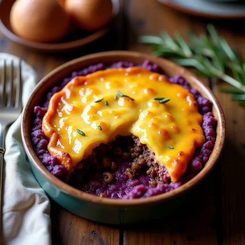 Pastel de Carnes con Puré de Batata Morada: Receta Británica Reconfortante en Olla Lenta