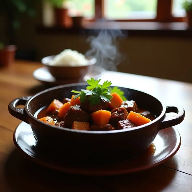 Pepper Pot Jamaicano con Carne de Res y Batata en Salsa de Pimienta Escocesa