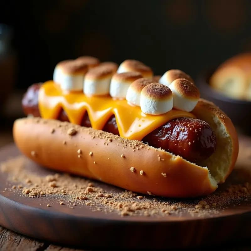 Perro Caliente con Pan de Chocolate, Salchicha Bratwurst y Topping de Marshmallows: Dulce y Salado en Armonía