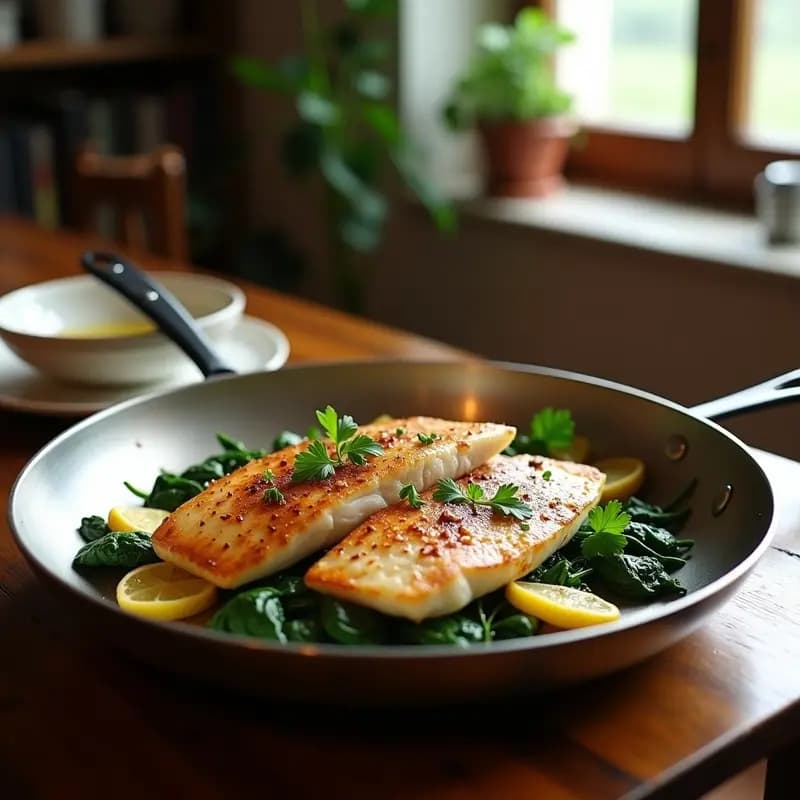 Pescado al Ajillo con Espinacas y Patatas: Receta Española en Sartén y Alta en Omega-3