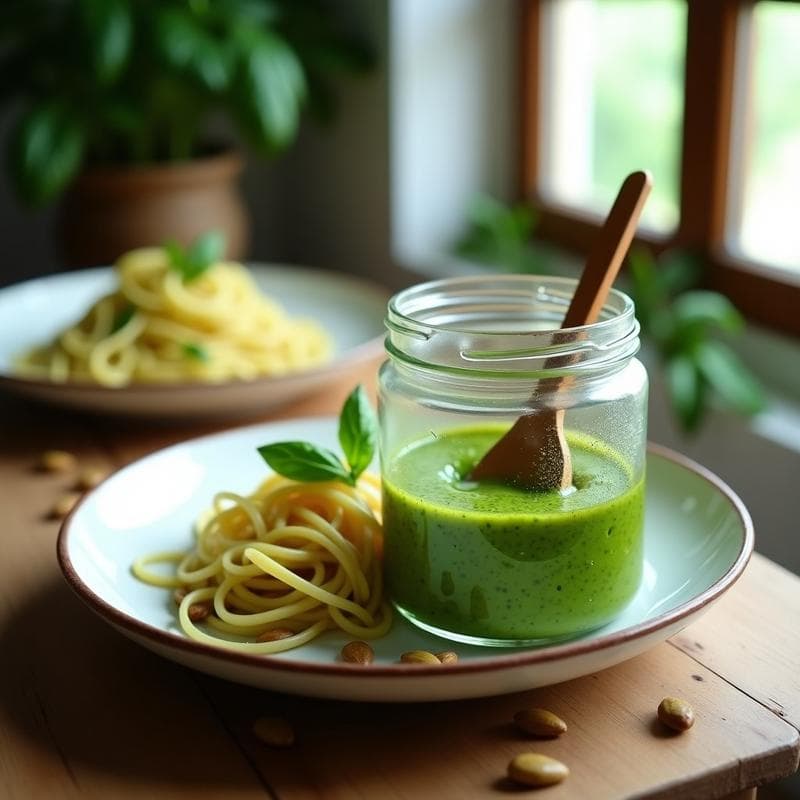 Pesto de Albahaca y Semillas de Calabaza: Receta Vegana Sin Queso y Alta en Magnesio para Pasta o Ensaladas